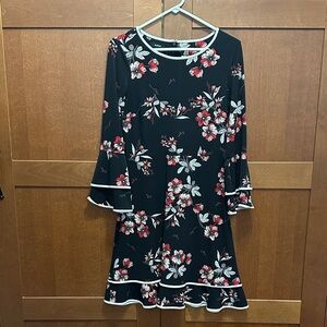 Alfani Black Dress with Red and White Floral Design